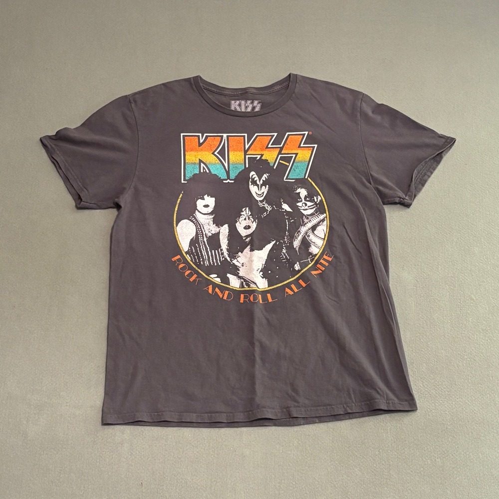 KISS Rock and Roll All Nite Graphic‎ T-Shirt Gray Mens Large Band Tee